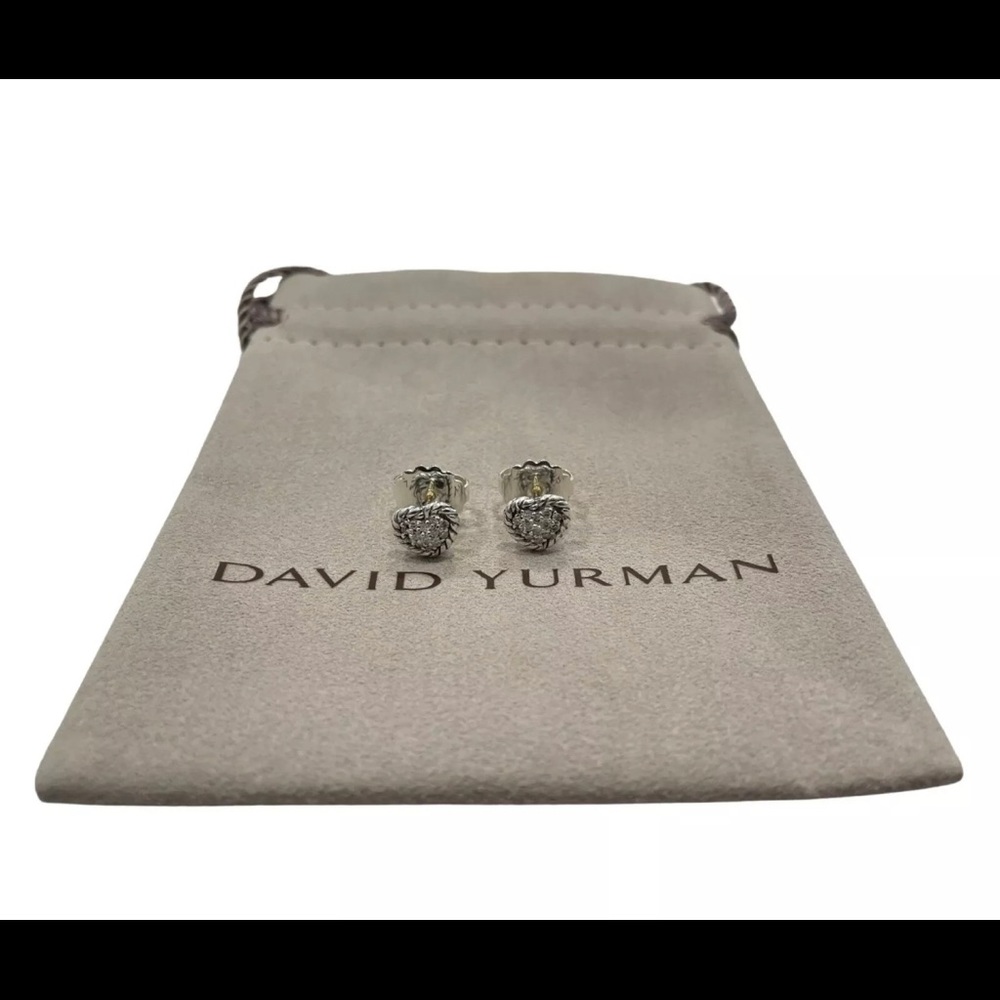 David Yurman 925 PetitePave Diamond Heart Earrings